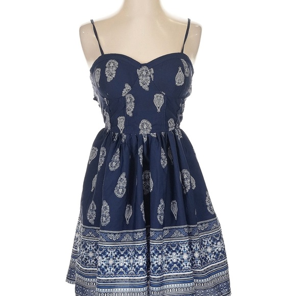 Band of Gypsies Navy Paisley Mini Dress - Picture 1 of 3